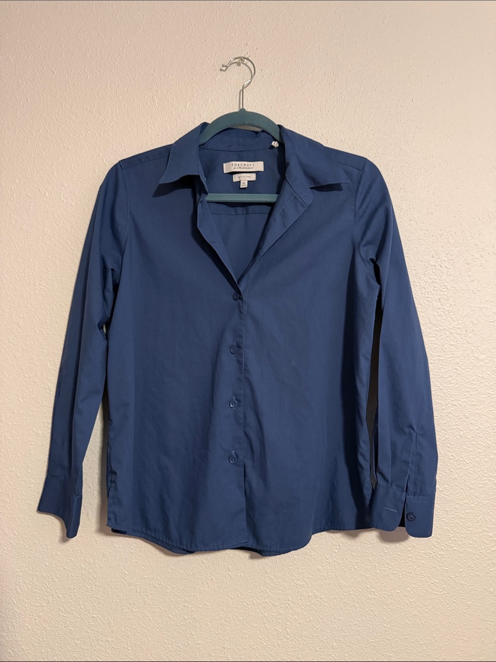 Foxcroft for Appleseed’s Blue Button Up Wrinkle Free